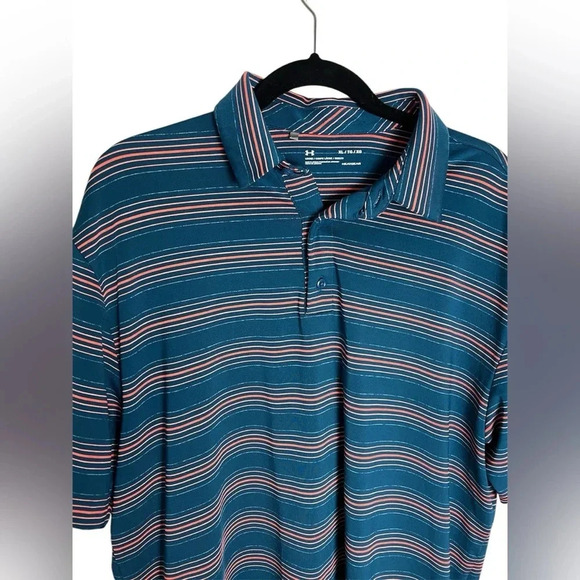 Men’s Under Armour Loose Heat Gear Blue & Orange Striped Size XL - Picture 2 of 4